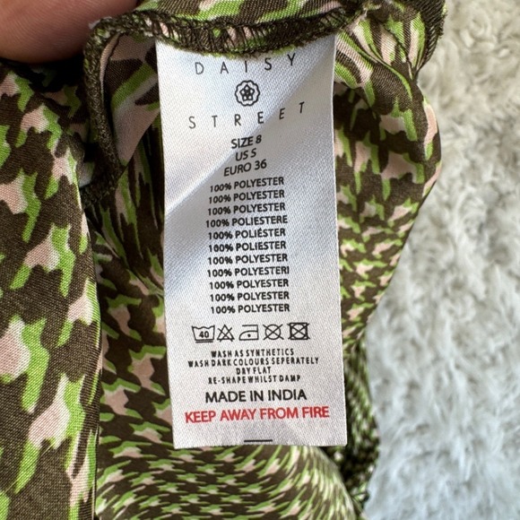 Daisy Street Wavy Print Satin Midi Houndstooth Lace‎ Trim Slip Dress Green SMALL - Picture 4 of 8